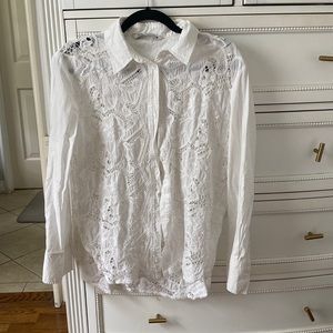 ZARA White Embroidered Crotchet Button up Shirt Blouse Summer Style
